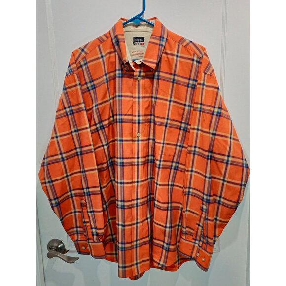 Haggar Forever New Mens L/G Orange Plaid Button-Up Shirt Fade-Resistant Wrinkle - Picture 6 of 13